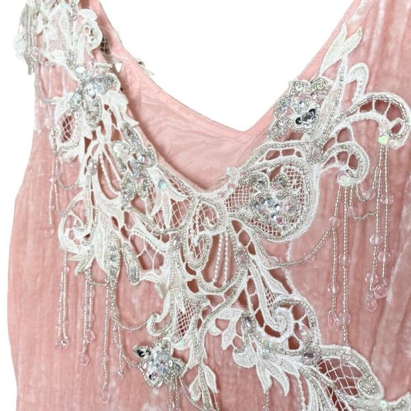 Vintage Crushed Velvet Baby Pink Maxi Dress - Picture 1 of 7